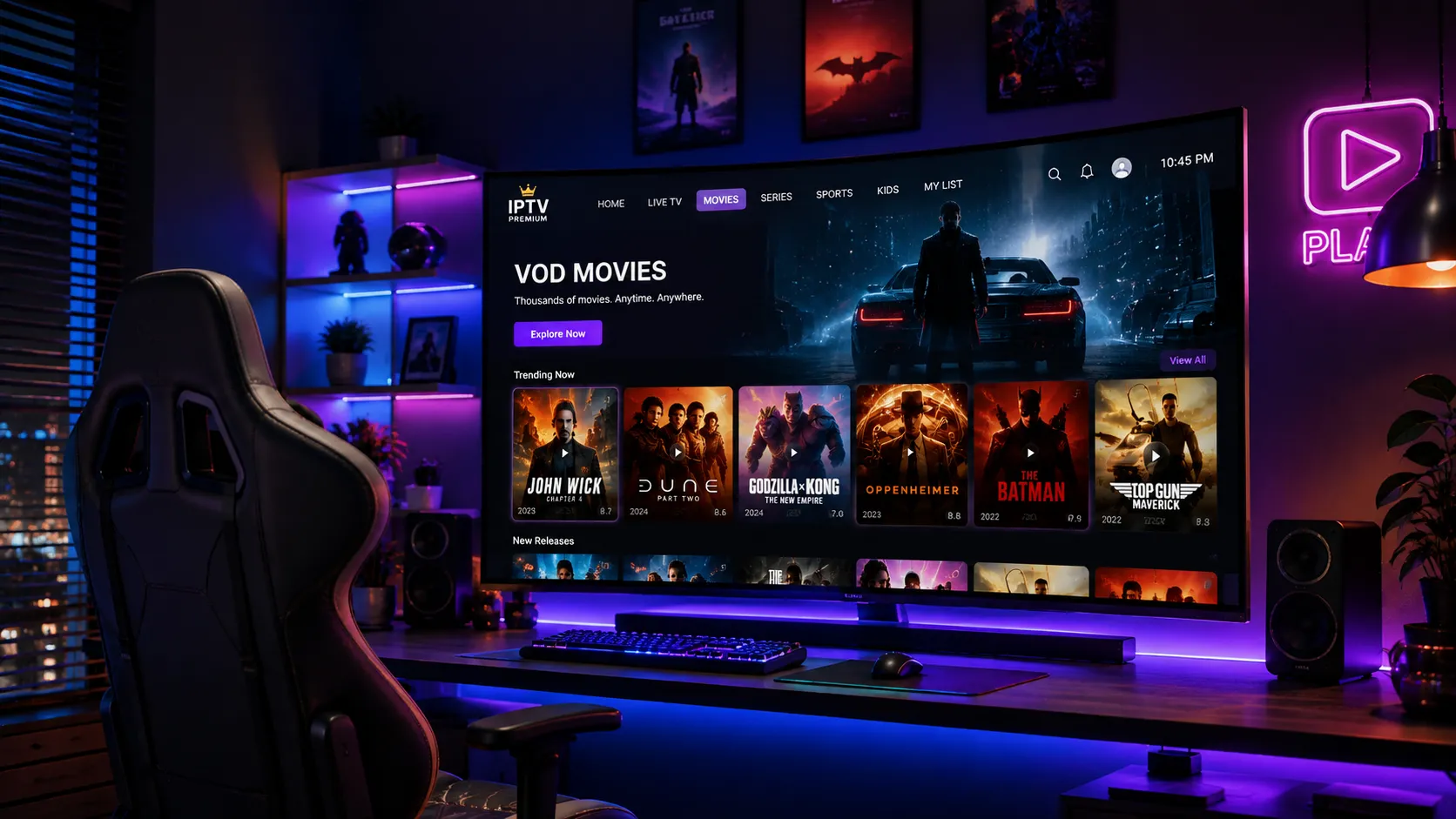 Sharp 4K IPTV stream on a modern television displaying a live sports broadcast