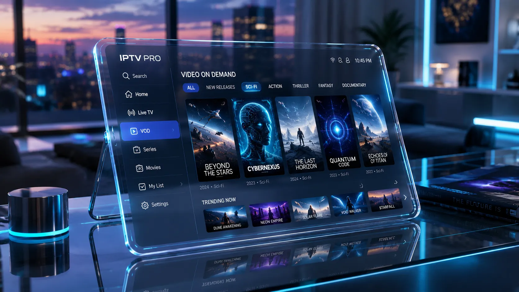 IPTV electronic programme guide showing accurate TV schedule data across live channels with sports and entertainment listings
